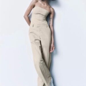 Zara Strapless Light Tan Jumpsuit